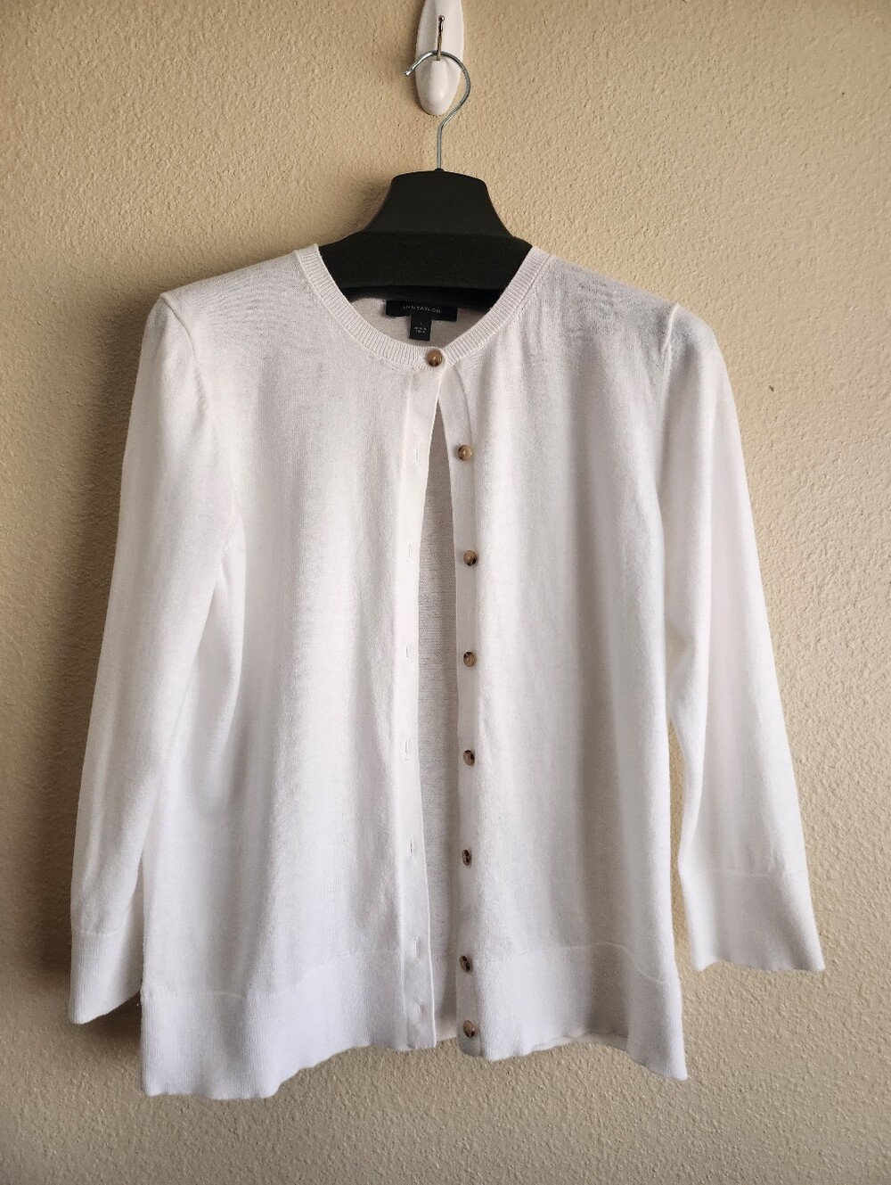 Ann Taylor White 3/4 Sleeve Button Front Cardigan Sweater Size L
